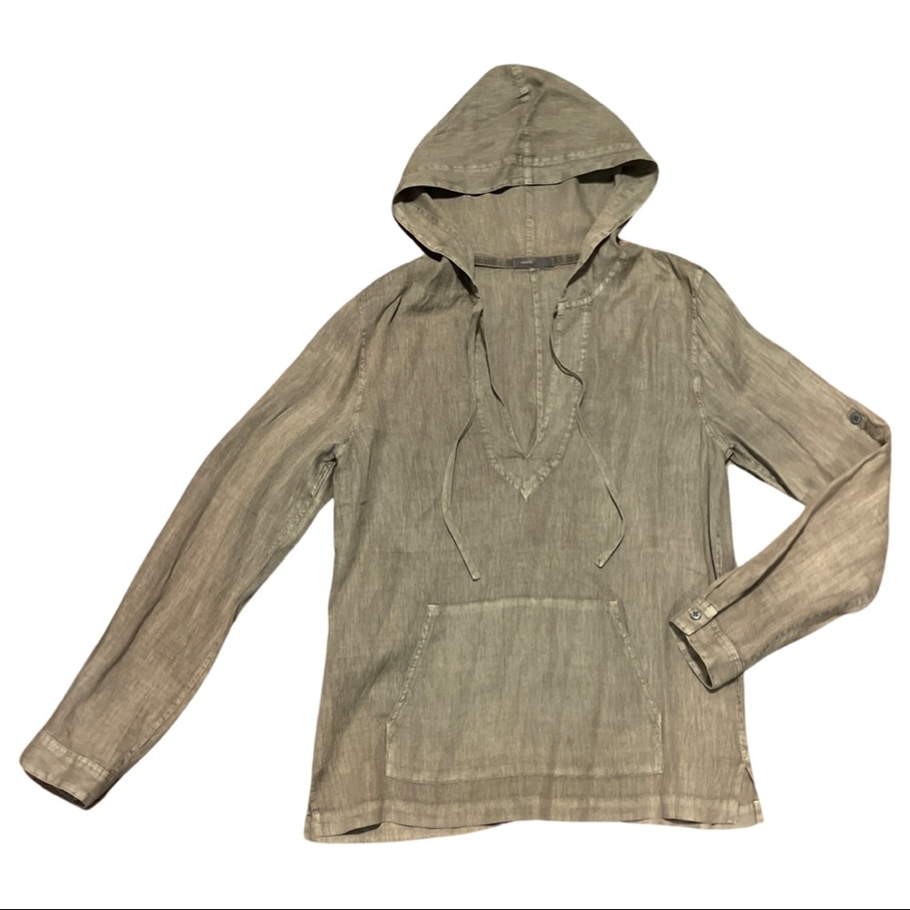 Vince Women’s Green Linen Hooded Pullover